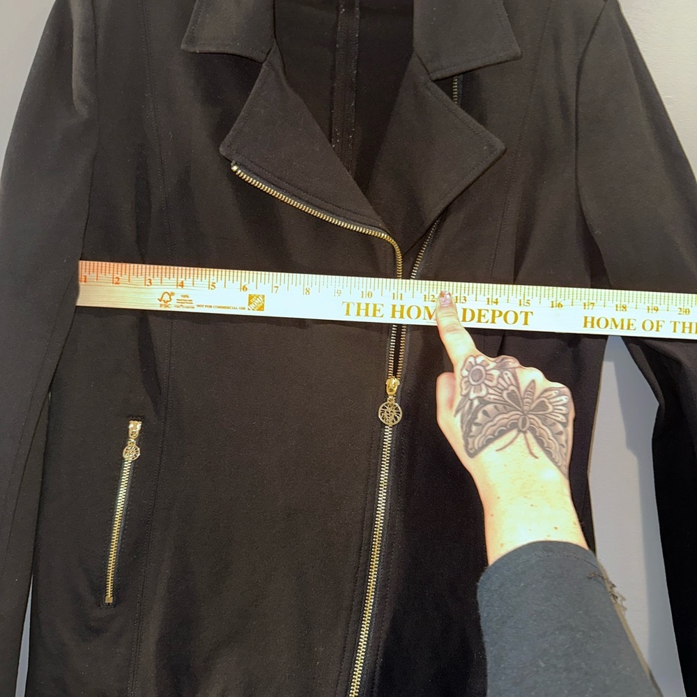 Anne Klein Black Moto Blazer Fitted Jacket with Gold Accents Medium - Picture 7 of 9